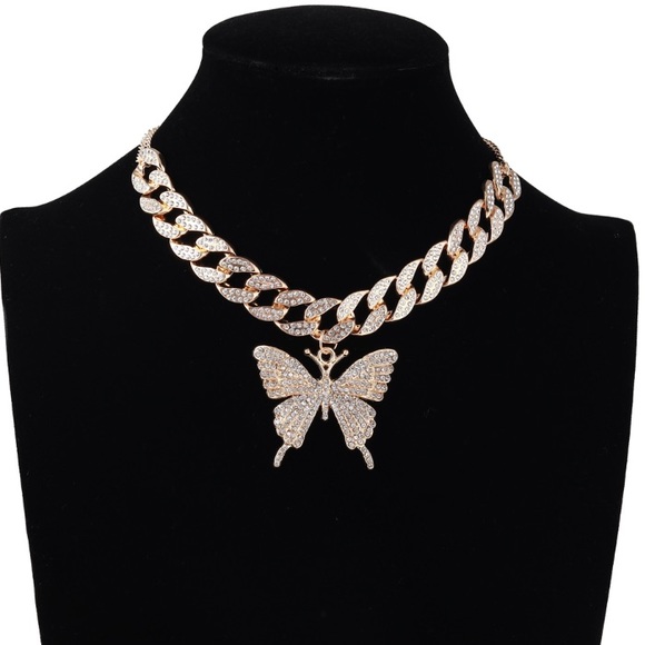 Luxury Rhinestone Cuban Butterfly Gold Necklace - Picture 3 of 4